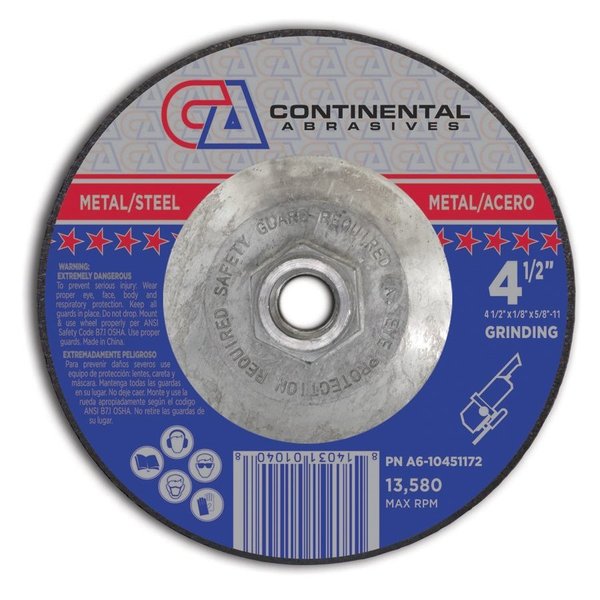 Continental Abrasives 4-1/2" x 1/8" x 5/8-11" Signature T27 Depressed Center Cutting and Grinding and Notching Wheel A6-10451172